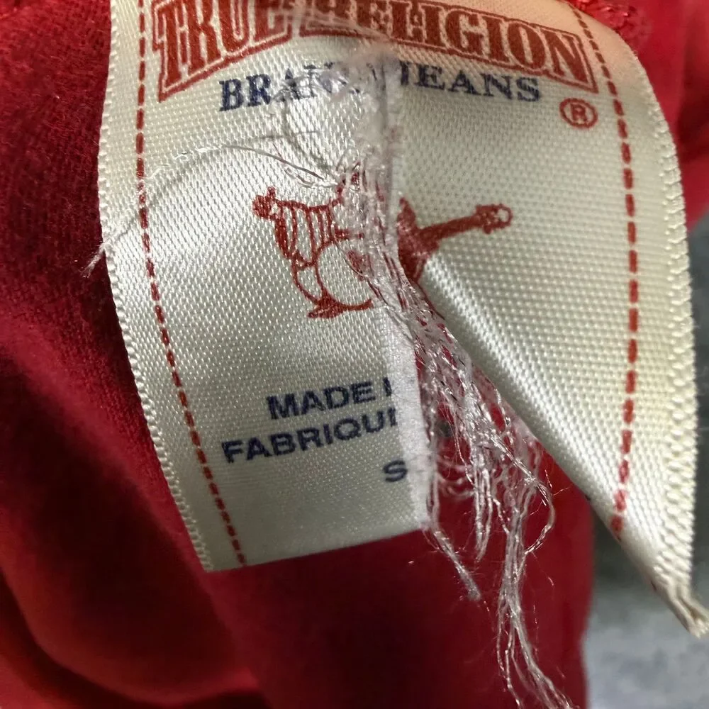 True Religion Mens Graphic T Shirt Size S Red Embroidered Los Angeles Logo Tee